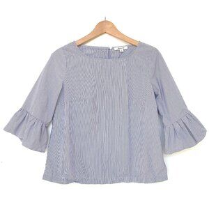 Madewell Womens Blue White Stripe Bell Sleeve Cotton Poplin Blouse Top Size XS